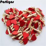 50pcs/lot Red Heart Love Wooden Clothespin