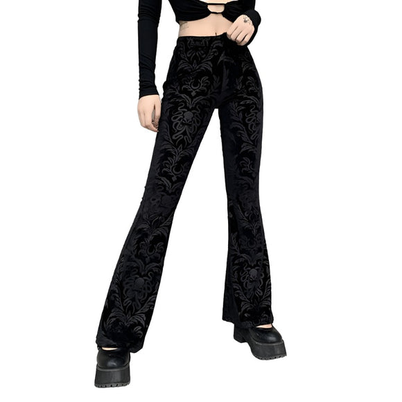 Floral Scratched Velvet Pants